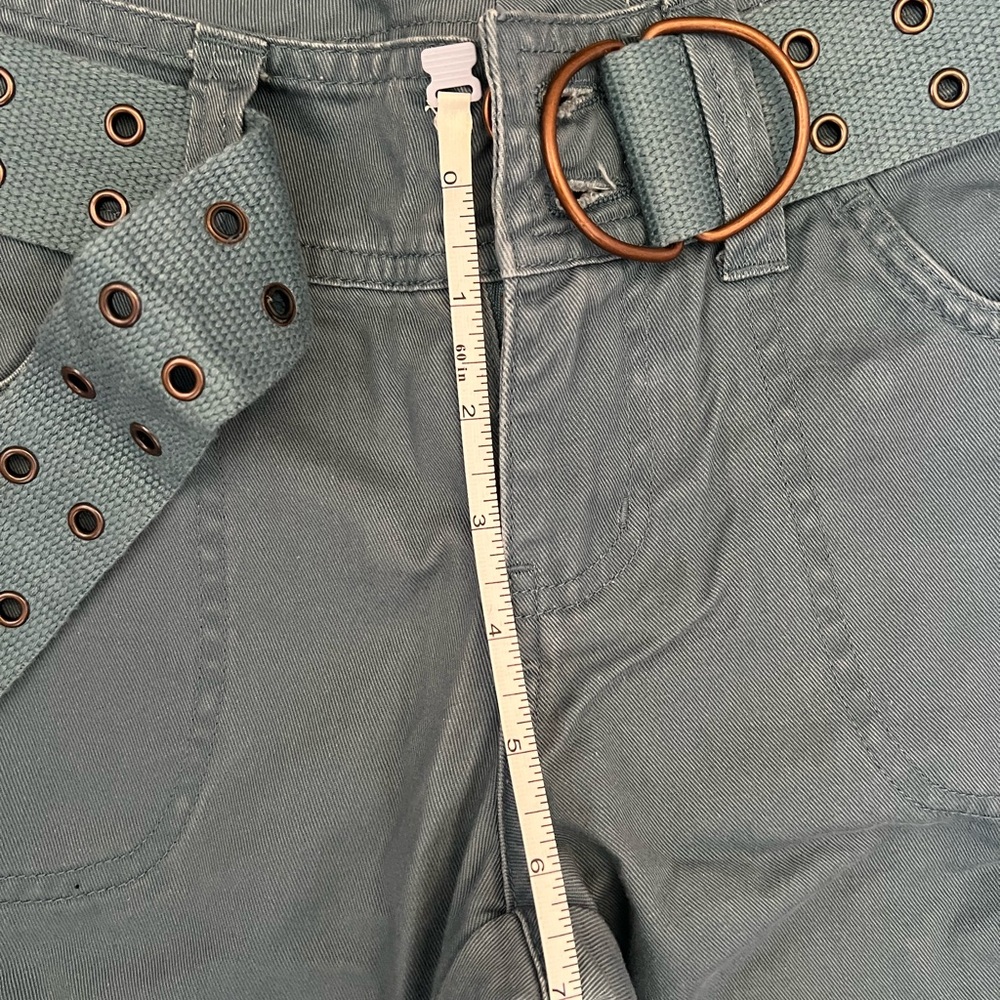 Max Studio Low Rise Blue Flared Cargo Pants with Belt - Picture 3 of 4
